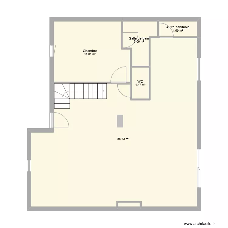 Maison RDC. Plan de 6 pièces et 75 m²