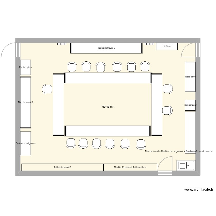 Nouvelle salle des Maîtres. Plan de 1 pièce et 69 m2