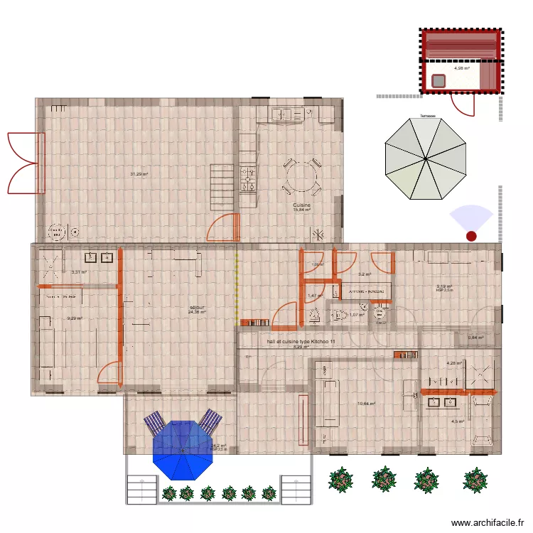 VF module 1 avec toiture. Plan de 18 pièces et 158 m²
