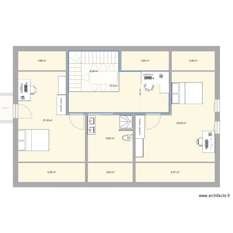 plano 1 piso com sotao 4 quartos e escritório. Plan de 0 pièce et 0 m2