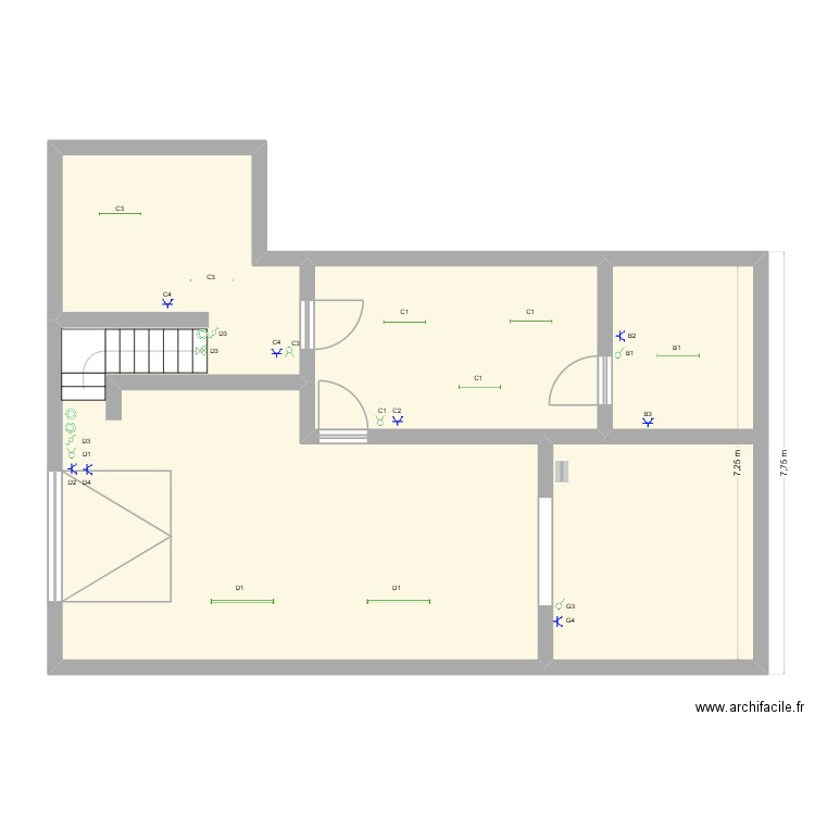 Velaine Partie Cave. Plan de 3 pièces et 93 m2