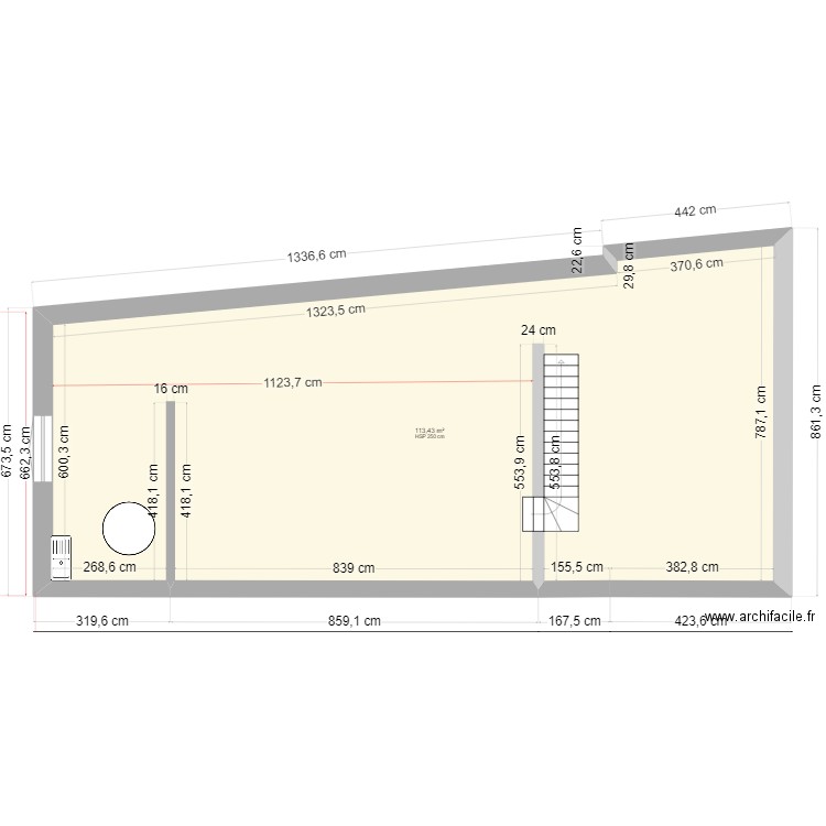 immeuble café de la poste 4 sous sol. Plan de 1 pièce et 113 m2