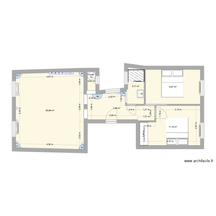 PROJET-CIBLE-V1. Plan de 6 pièces et 59 m2