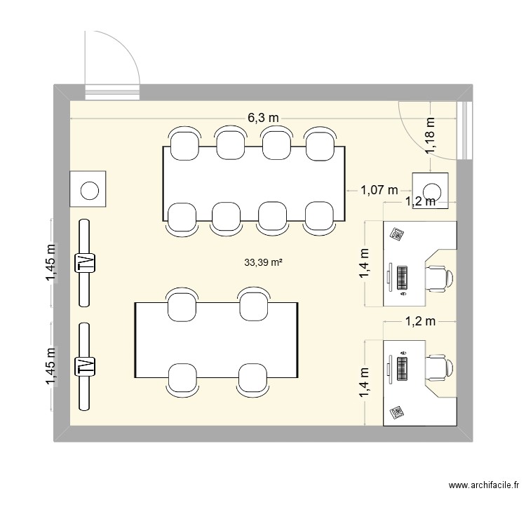 salle commerciaux. Plan de 1 pièce et 33 m2