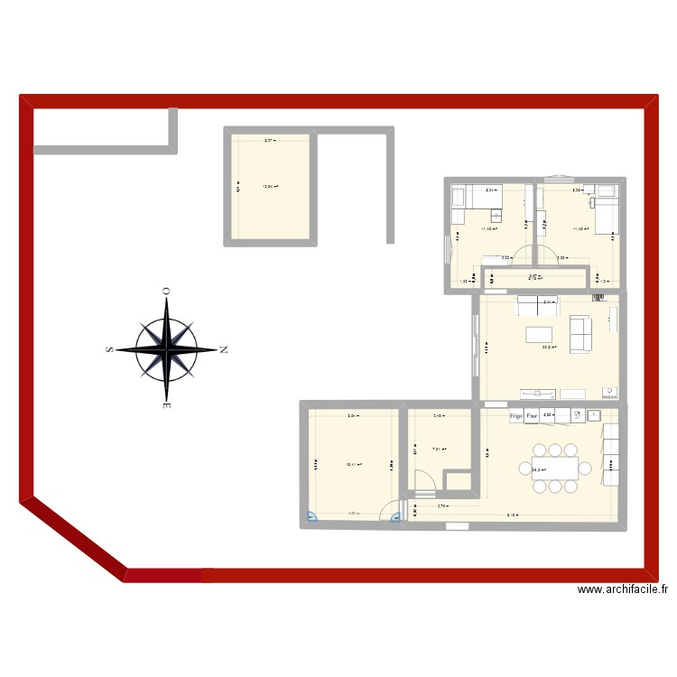 Extension. Plan de 8 pièces et 111 m2