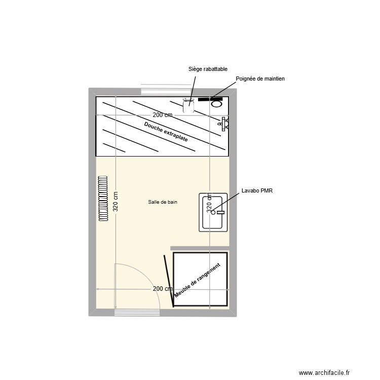 JOLIBERT SDB adaptation. Plan de 1 pièce et 6 m2