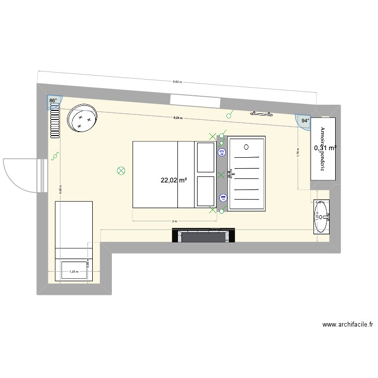 chez mamie Paulette. Plan de 2 pièces et 22 m2