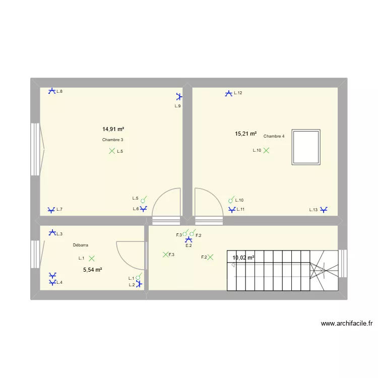 Gaetan 2em &eacute;tage. Plan de 4  et 46 m²