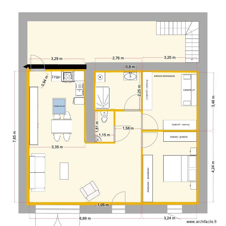 DESSE V3. Plan de 1 pièce et 107 m2