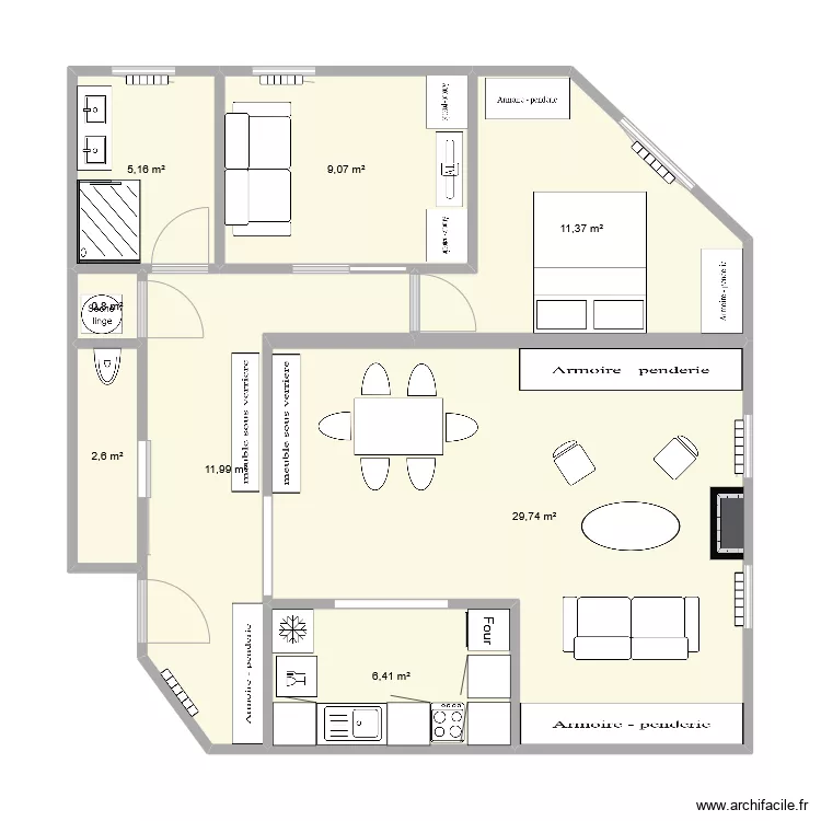 appartement 80 m2 Version 2. Plan de 