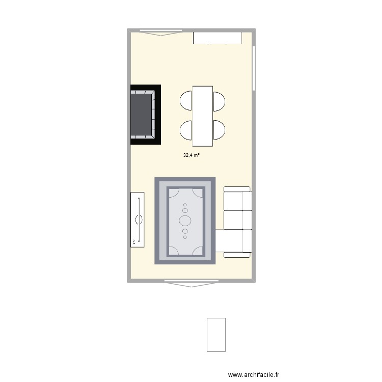 salon/salle a manger. Plan de 1 pièce et 32 m2