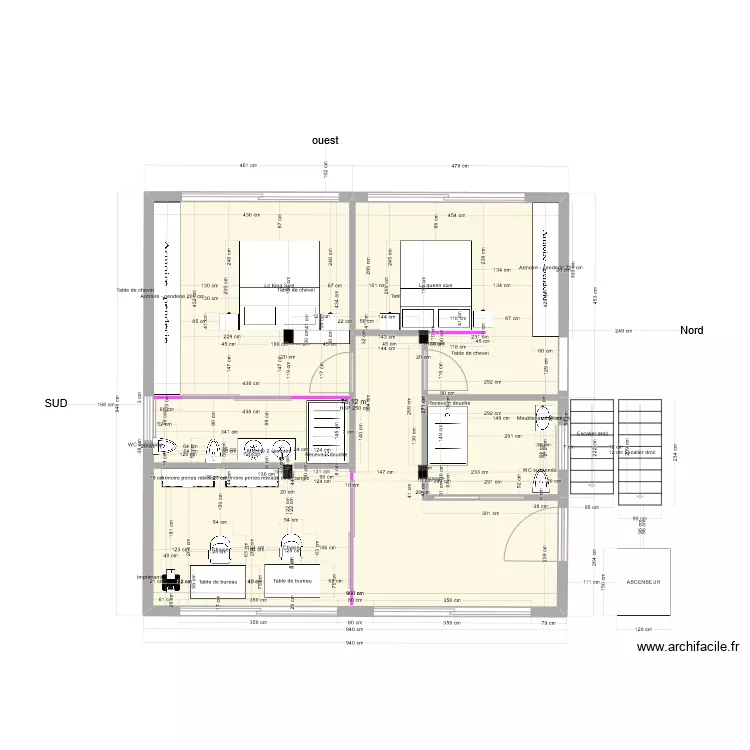 Etage surface 54m2 V3-2 nouveau. Plan de 