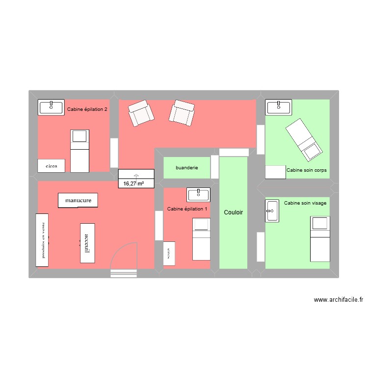 beauté douceur. Plan de 7 pièces et 37 m2