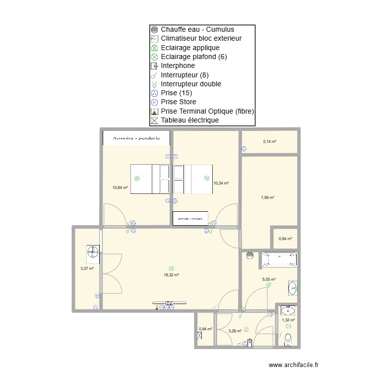 Chantier polo. Plan de 11 pièces et 64 m2