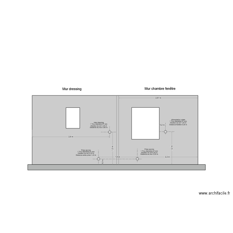 Mur chambre fenêtre. Plan de 0 pièce et 0 m2