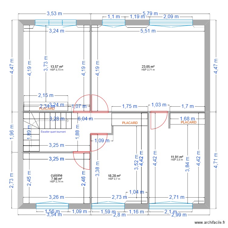 FRUGY. Plan de 5 pièces et 75 m2