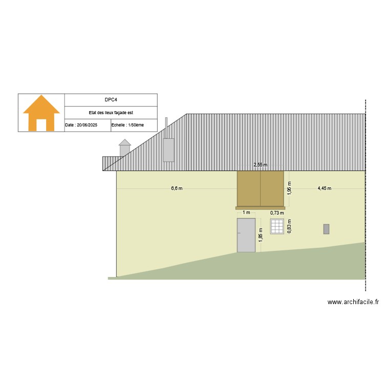 Plan façade est - état des lieux. Plan de 0 pièce et 0 m2