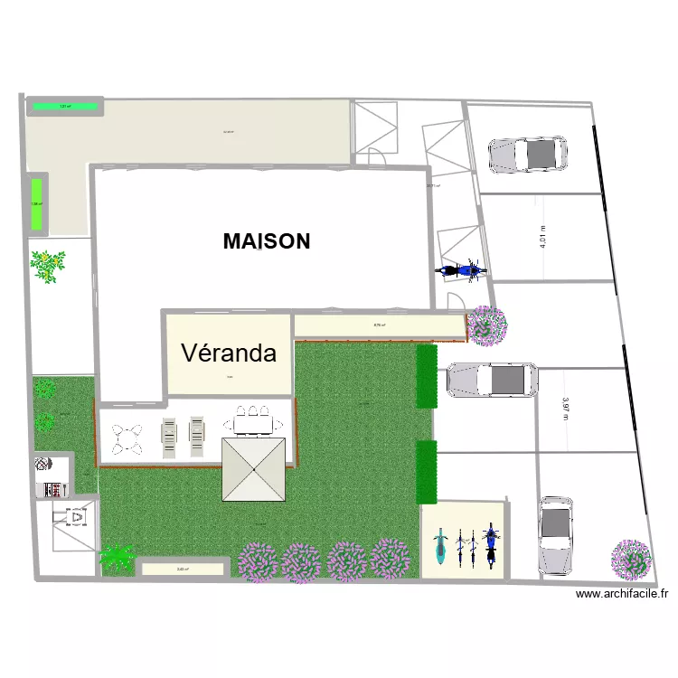 PLAN DE MASSE - BETON LAV&Eacute; AVEC QUADRILLAGES PAV&Eacute;S. Plan de 7  et 83 m²