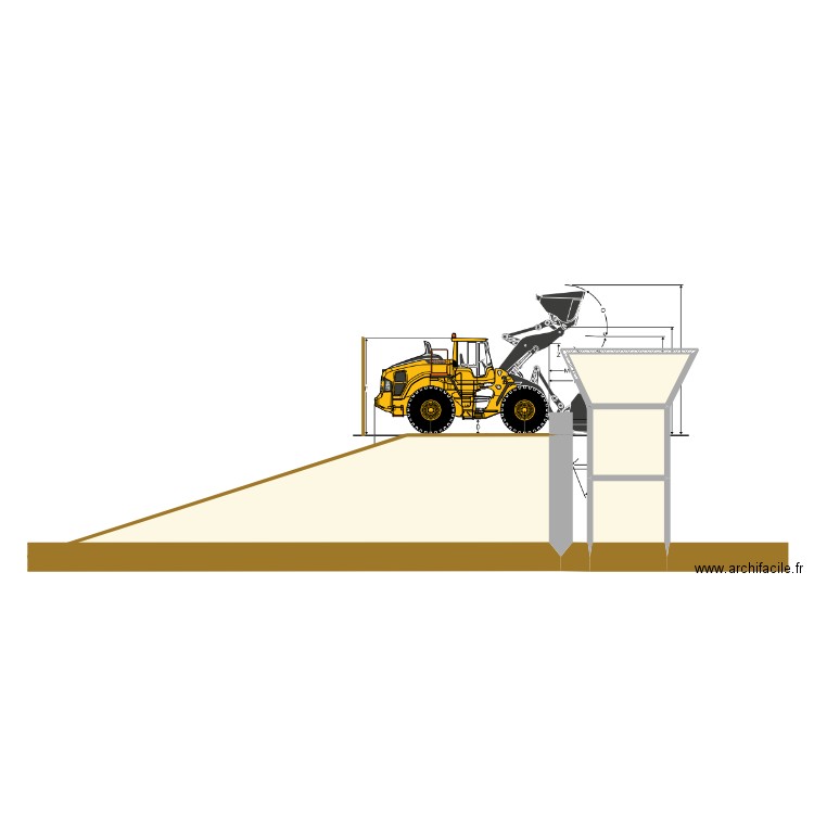 Mur rampe en coupe avec butée 4.8m. Plan de 4 pièces et 65 m2