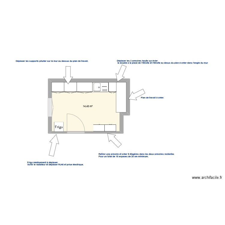 PPMS. Plan de 1 pièce et 14 m2