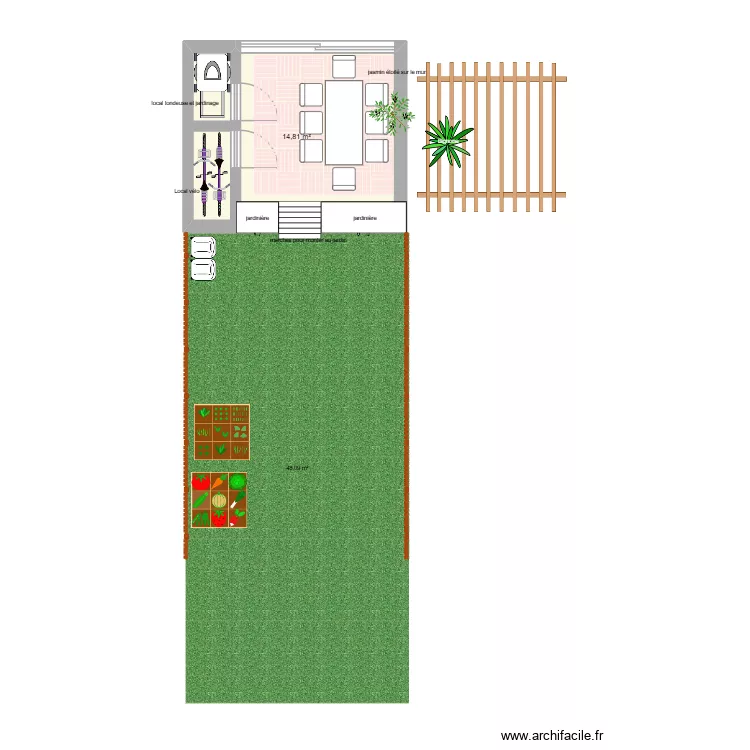 terrasse. Plan de 1  et 15 m²