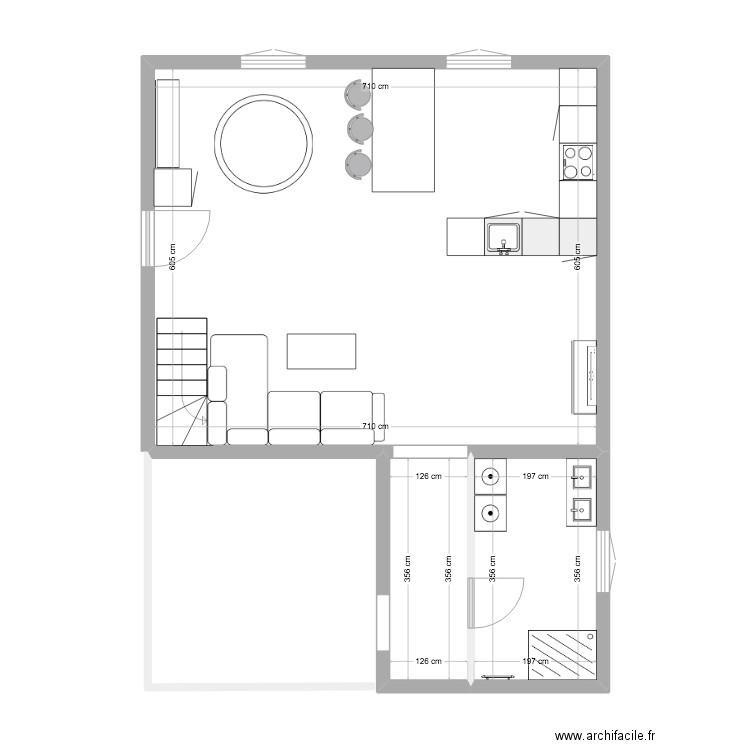 Pisseloup 3. Plan de 3 pièces et 54 m2