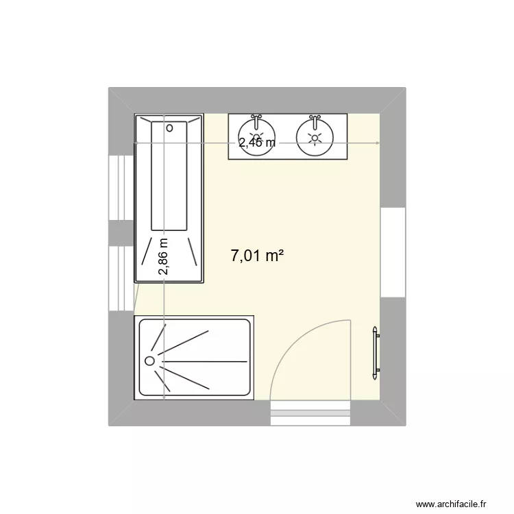 Salle de bain - Maison. Plan de 1  et 7 m²