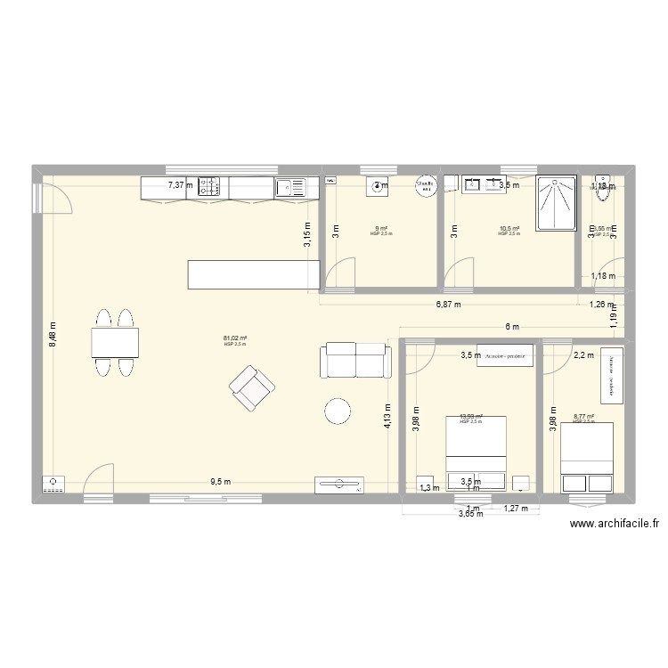projet 1. Plan de 6 pièces et 127 m2