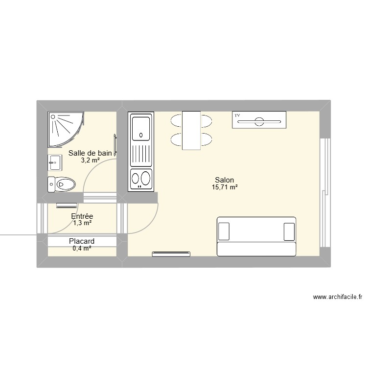 Appartement -1 Vision 2. Plan de 4 pièces et 21 m2