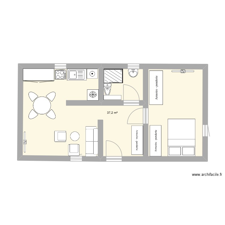 maison 40m2. Plan de 1 pièce et 37 m2