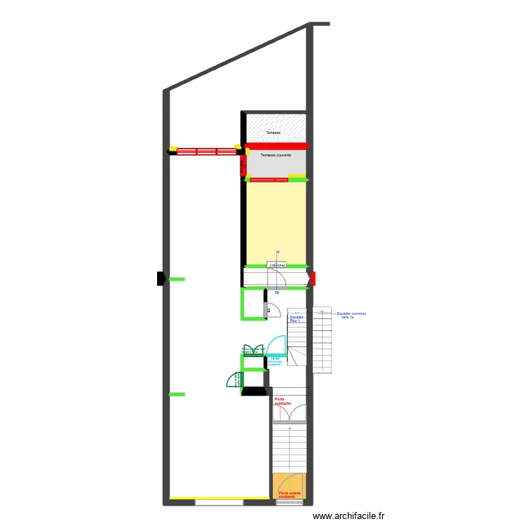 BAUCQ 77 Bel &eacute;tage Placement portes. Plan de 7 pièces et 94 m²
