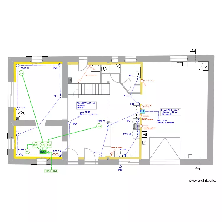 RDC_Electricit&eacute;_Prise_V44. Plan de 1  et 154 m²