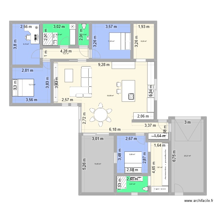 PLAN 3. Plan de 13 pièces et 166 m2