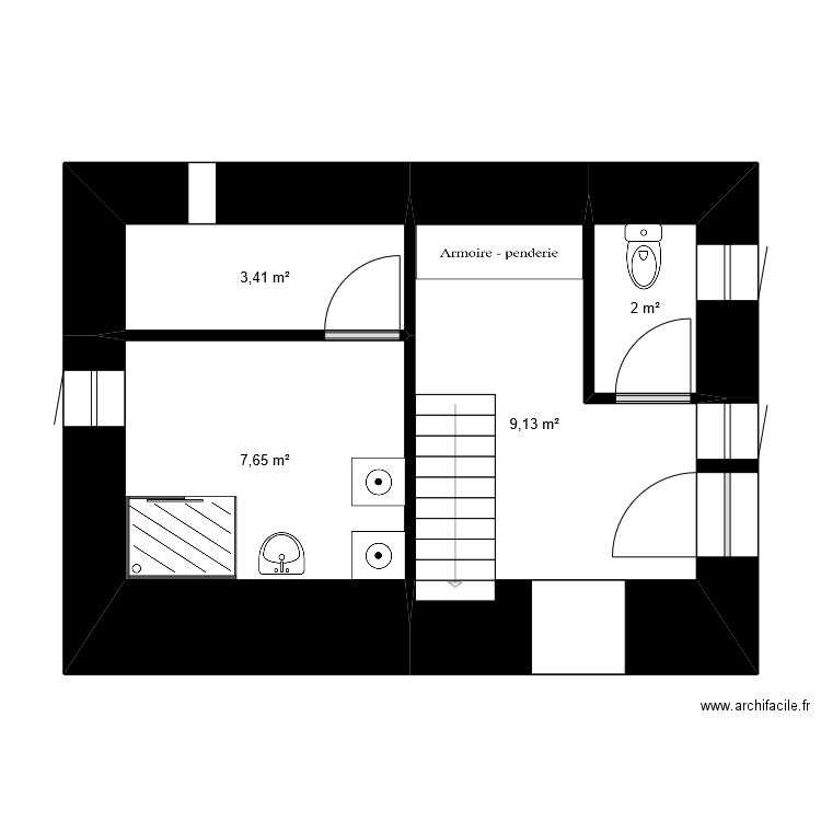 escalier 2. Plan de 4 pièces et 22 m2