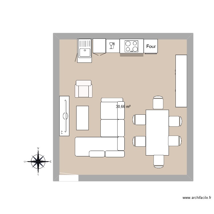 appart. Plan de 1 pièce et 31 m2