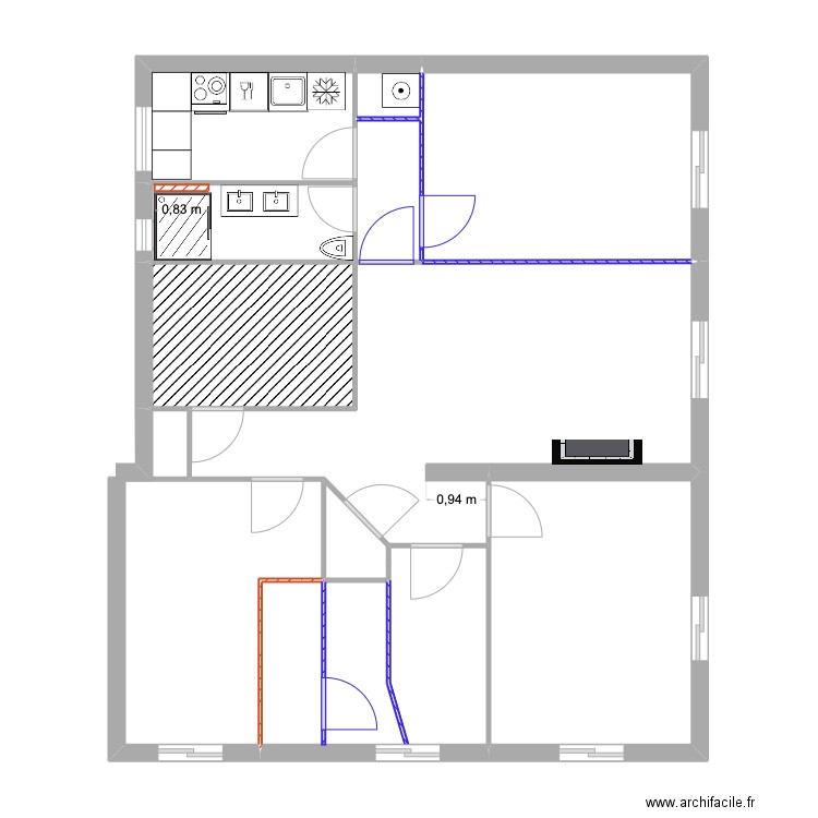 Plan maçonnerie. Plan de 11 pièces et 84 m2