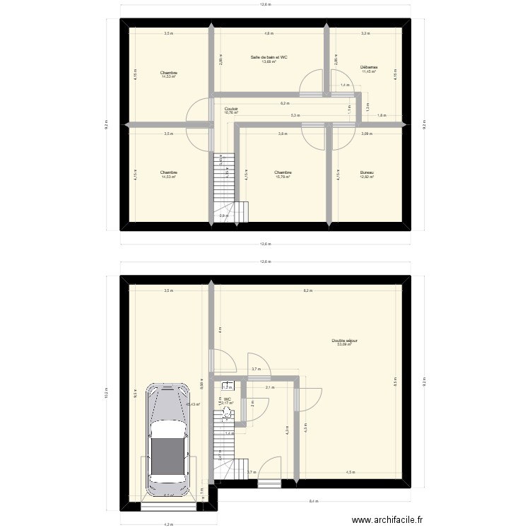 Maison 12,5 X 9. Plan de 10 pièces et 194 m2