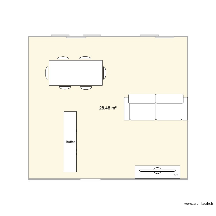 Salon. Plan de 1 pièce et 28 m2