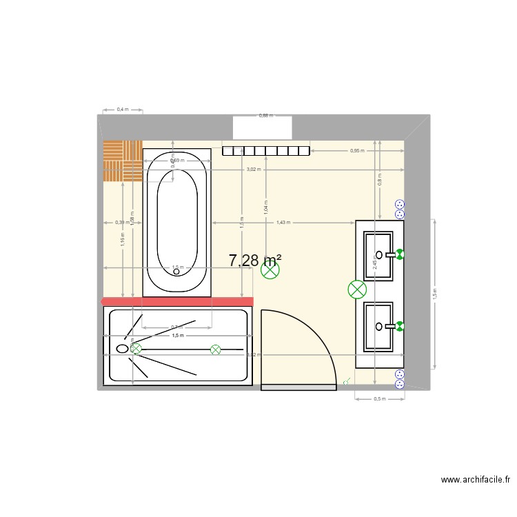 Sdb. Plan de 1 pièce et 7 m2