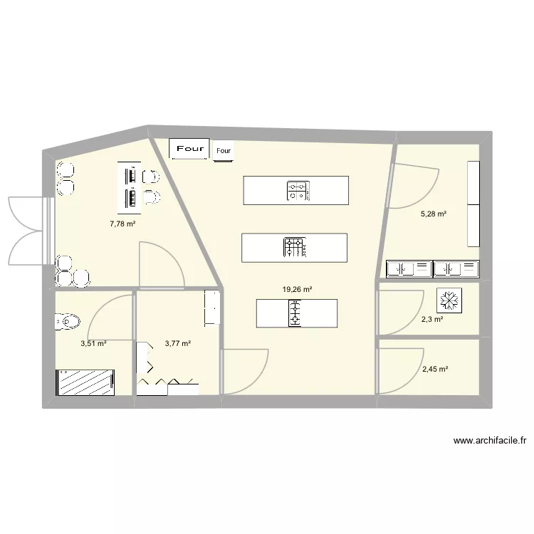 labo fablab. Plan de 7  et 44 m²