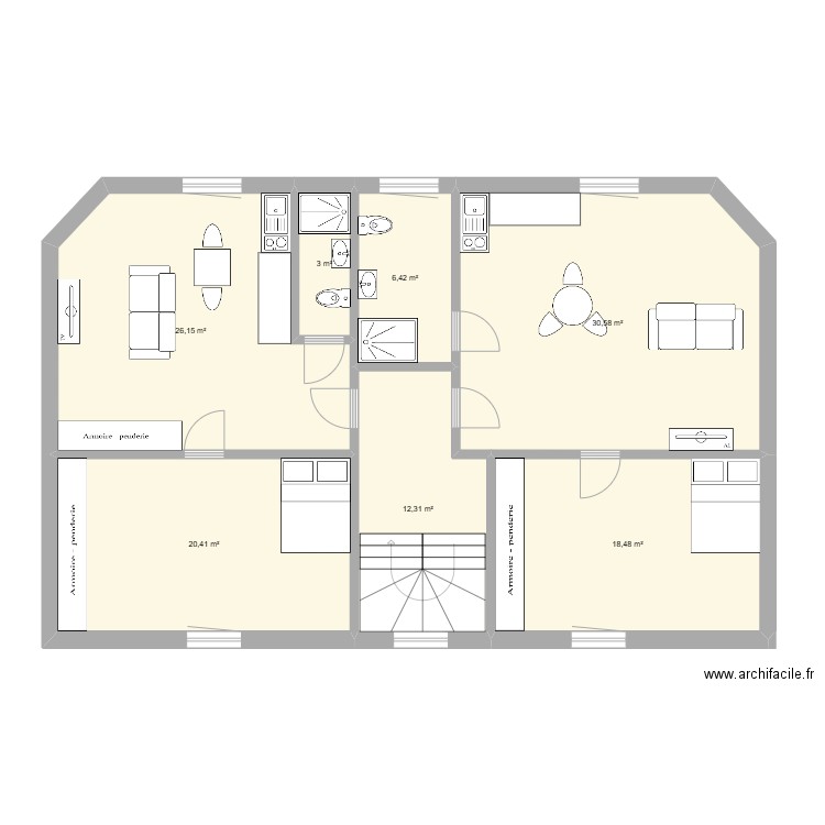 RDC + 1 projet. Plan de 7 pièces et 117 m2