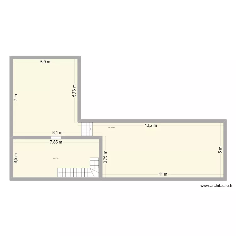 Boulangerie. Plan de 2  et 127 m²