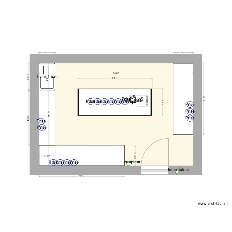 flex. Plan de 1 pièce et 14 m2