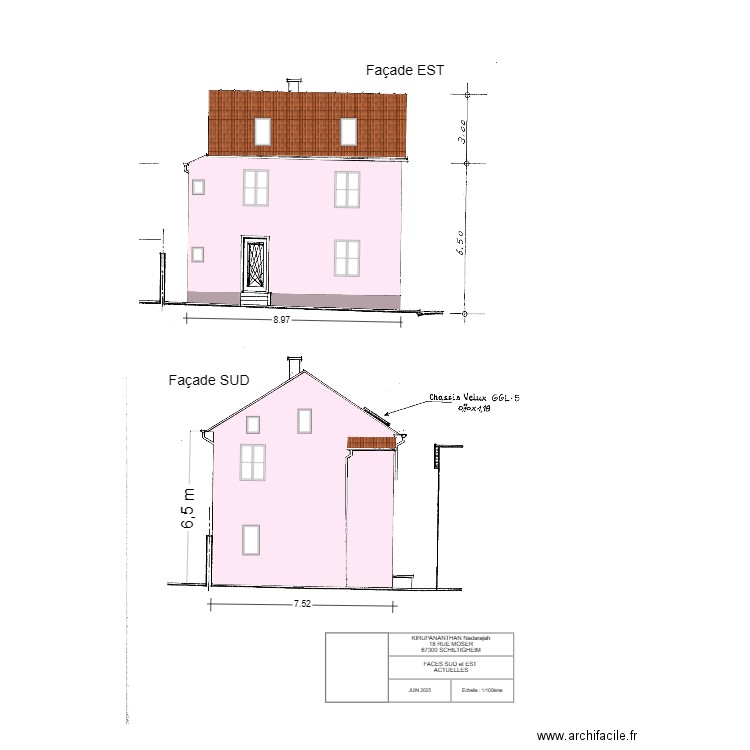 KIRUPANANTHAN Nadarajah FACES SUD et EST EXISTANT. Plan de 0 pièce et 0 m2