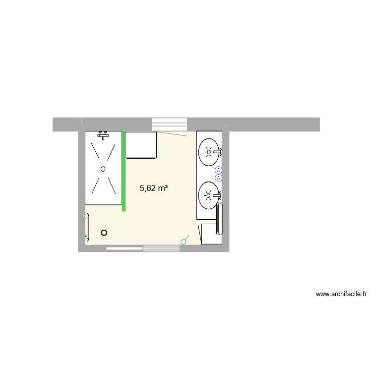 SdB. Plan de 1 pièce et 6 m²