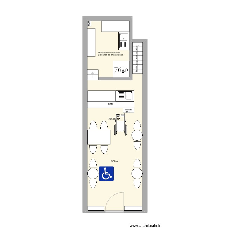 921 plan d'accessibilité. Plan de 1 pièce et 29 m2
