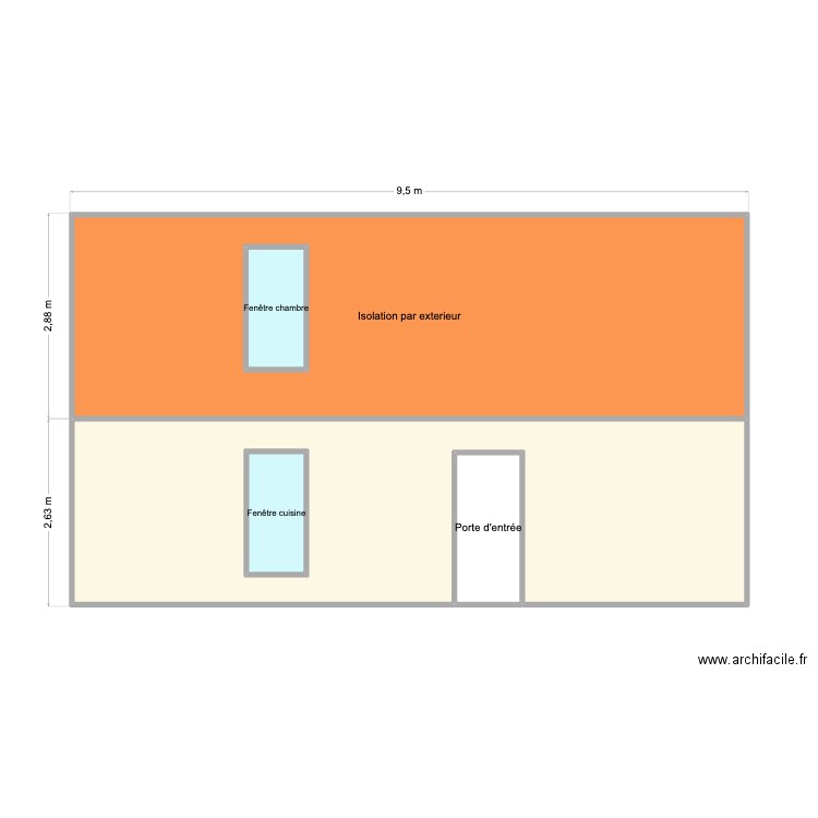 Facade Maison. Plan de 5 pièces et 53 m2