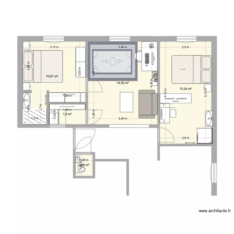 Extension Solli&egrave;s 1E. Plan de 5  et 42 m²