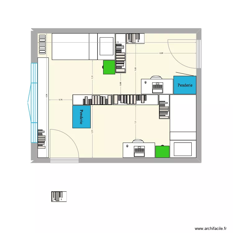Chambre filles v3. Plan de 1  et 21 m²