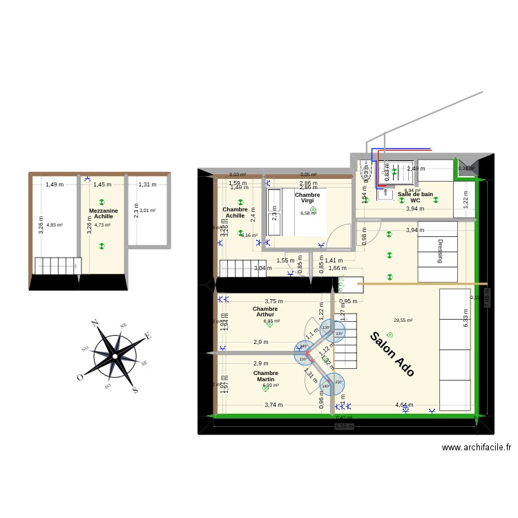 Maison familiale. Plan de 6 pièces et 138 m2